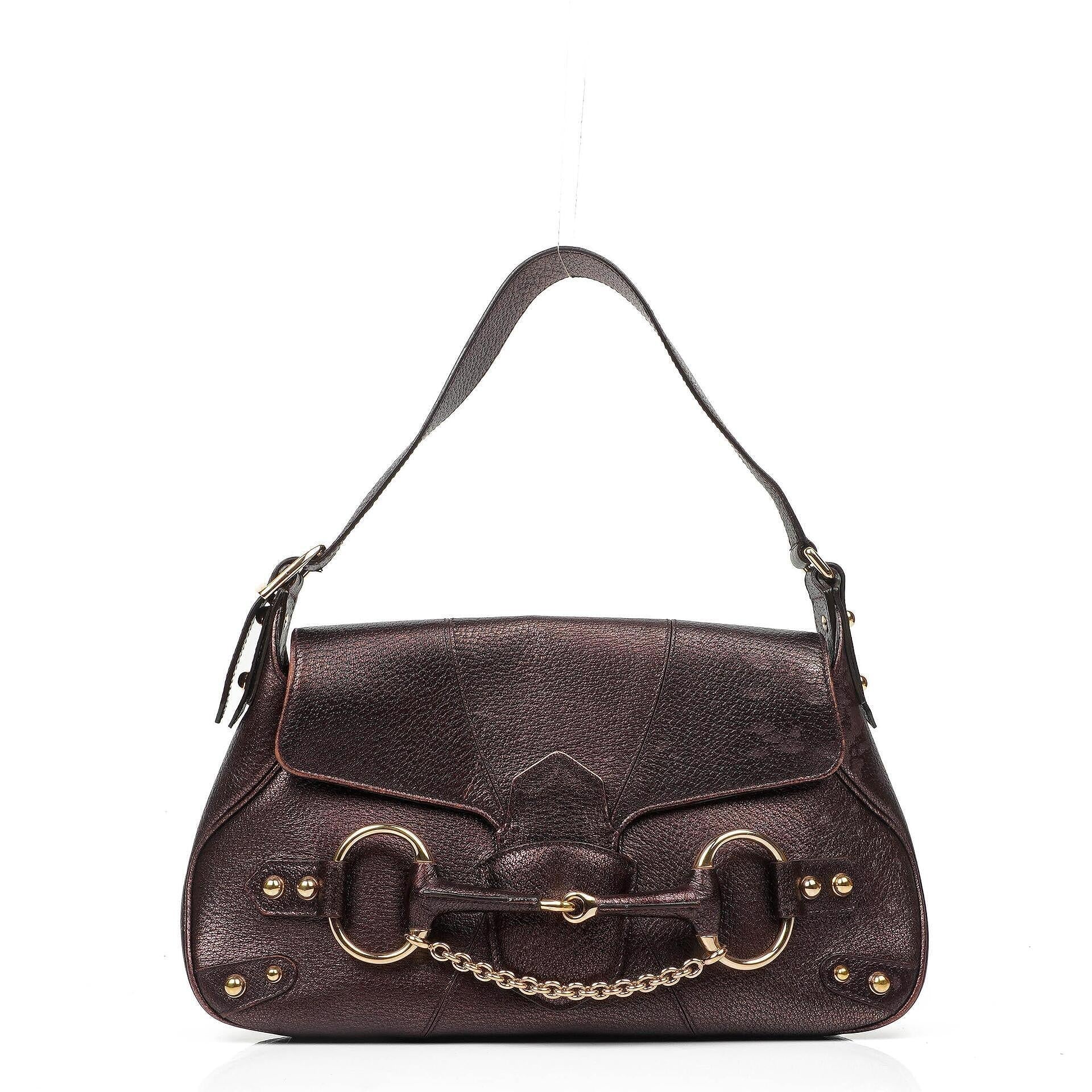 Gucci Horsebit Schultertasche mit Klappe aus lila Leder