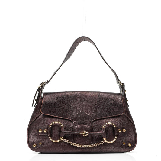 Gucci Horsebit Schultertasche mit Klappe aus lila Leder