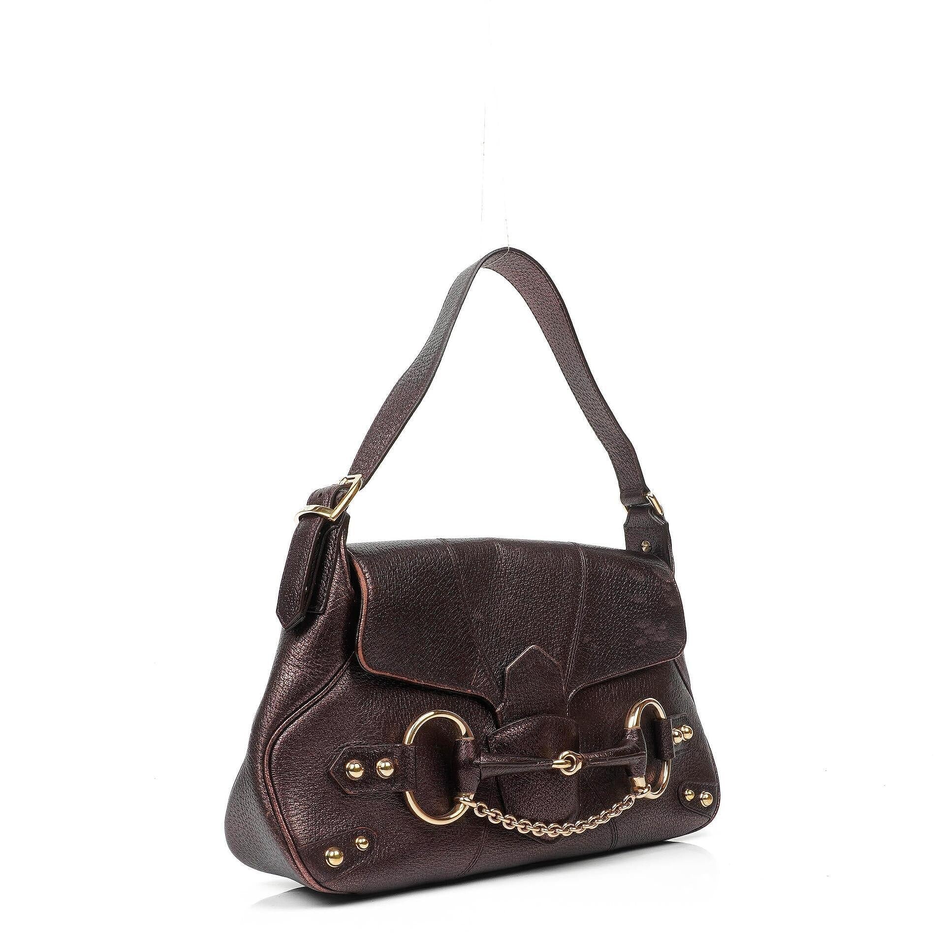 Gucci Horsebit Schultertasche mit Klappe aus lila Leder