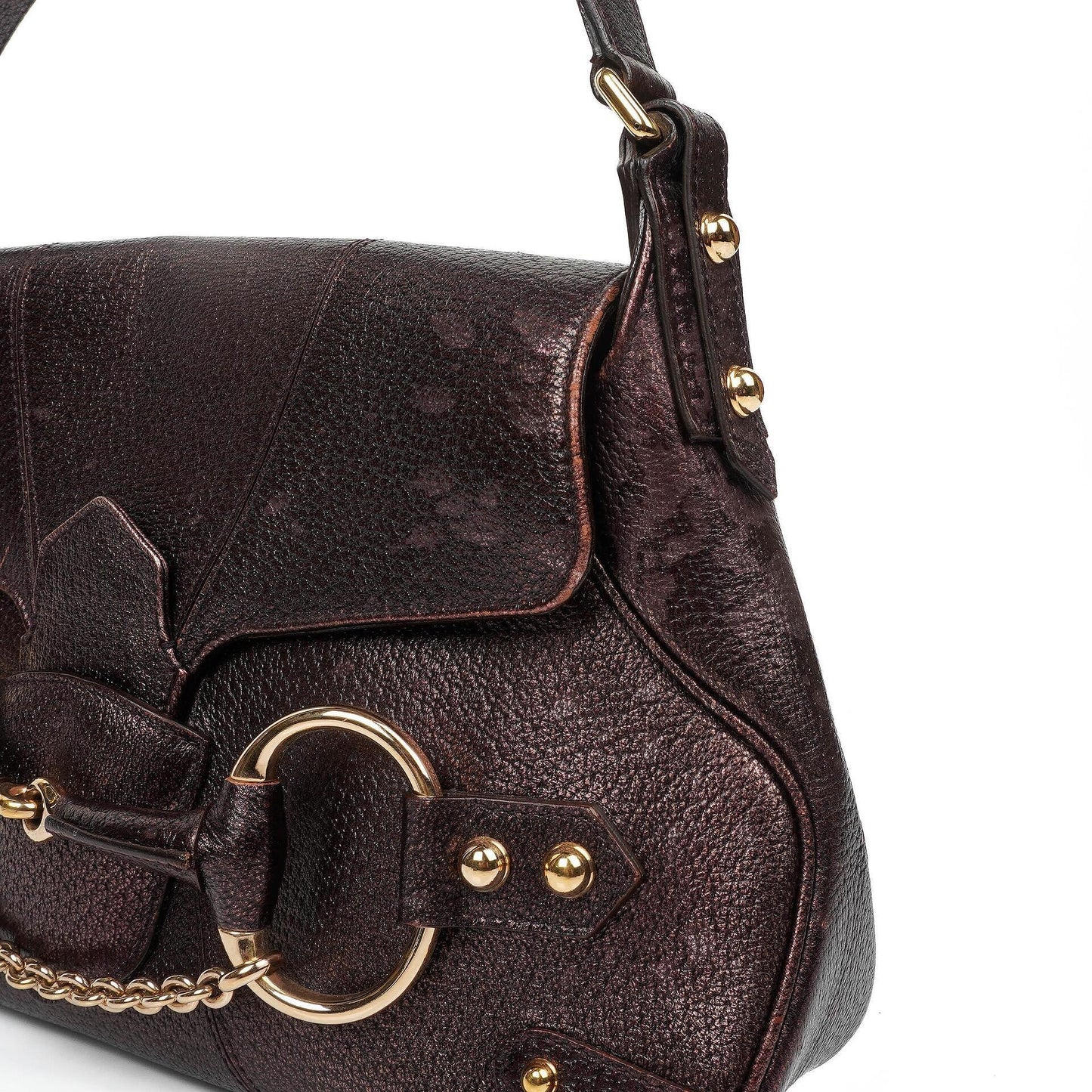 Gucci Horsebit Schultertasche mit Klappe aus lila Leder