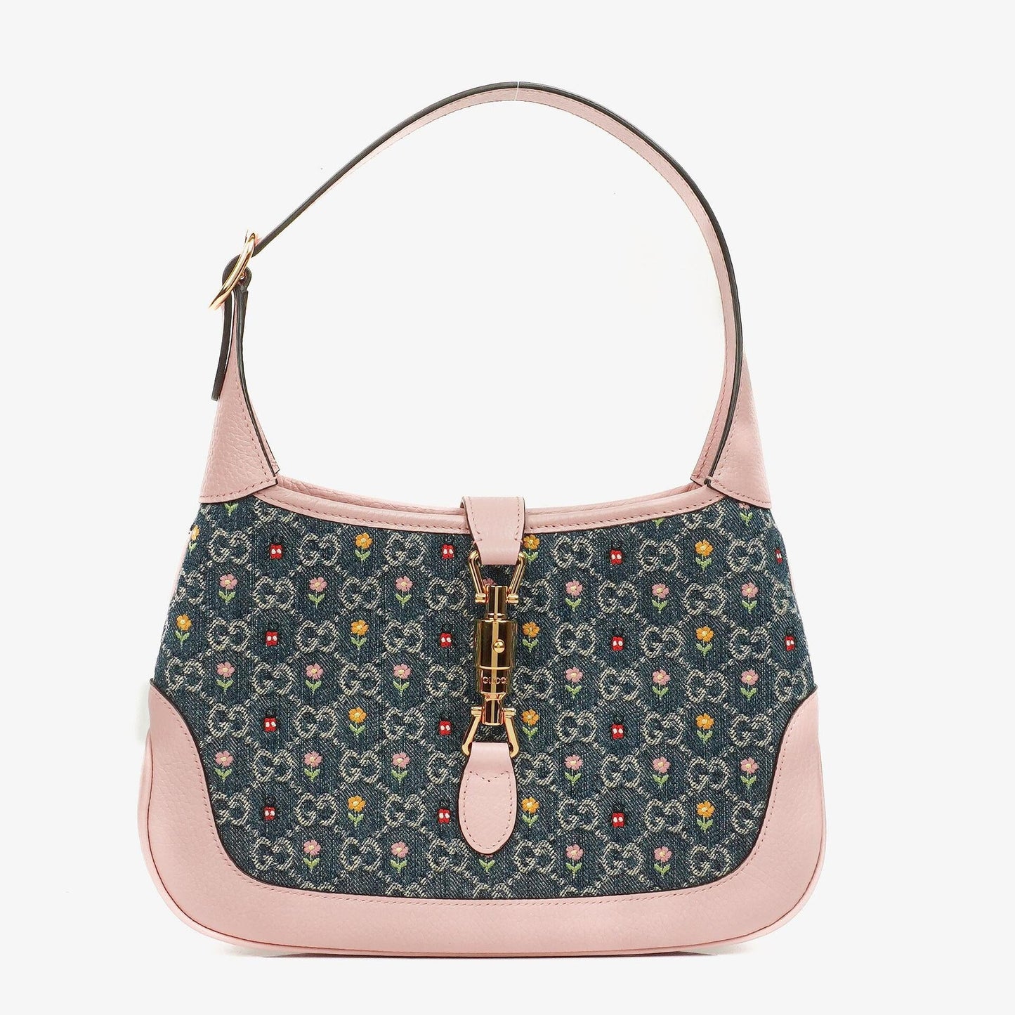 Gucci Jackie 1961 Limited Edition kleine Schultertasche aus Leder/Denim in Pink/Blau mit GG Floral