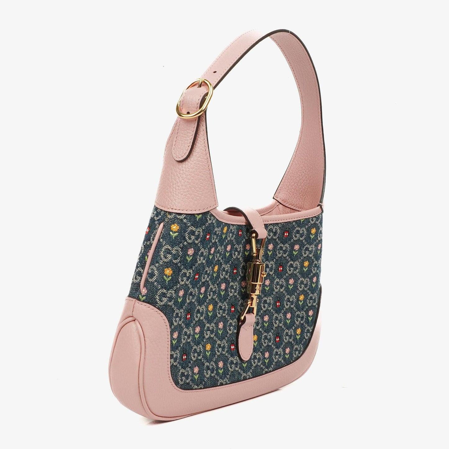 Gucci Jackie 1961 Limited Edition kleine Schultertasche aus Leder/Denim in Pink/Blau mit GG Floral