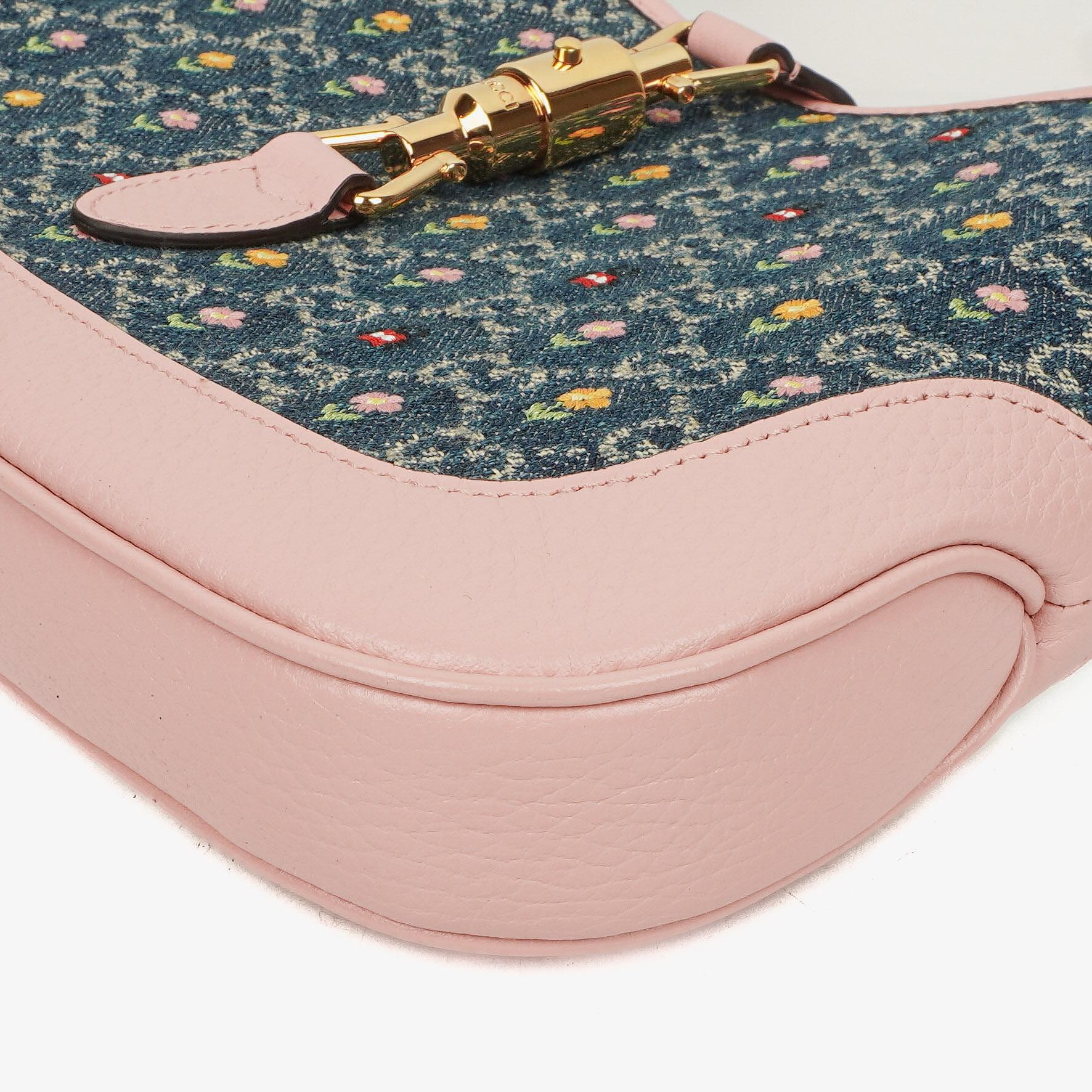 Gucci Jackie 1961 Limited Edition kleine Schultertasche aus Leder/Denim in Pink/Blau mit GG Floral