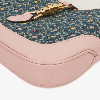 Gucci Jackie 1961 Limited Edition kleine Schultertasche aus Leder/Denim in Pink/Blau mit GG Floral