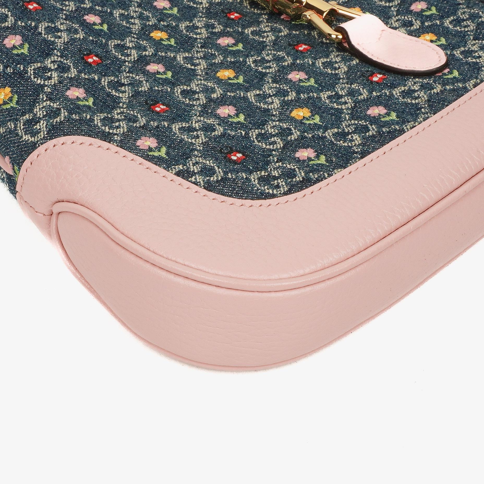 Gucci Jackie 1961 Limited Edition kleine Schultertasche aus Leder/Denim in Pink/Blau mit GG Floral