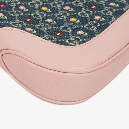 Gucci Jackie 1961 Limited Edition kleine Schultertasche aus Leder/Denim in Pink/Blau mit GG Floral
