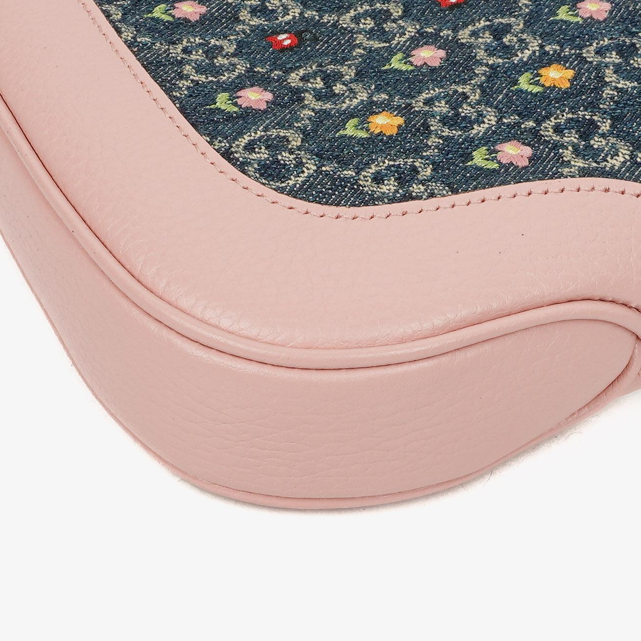 Gucci Jackie 1961 Limited Edition kleine Schultertasche aus Leder/Denim in Pink/Blau mit GG Floral