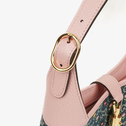 Gucci Jackie 1961 Limited Edition kleine Schultertasche aus Leder/Denim in Pink/Blau mit GG Floral