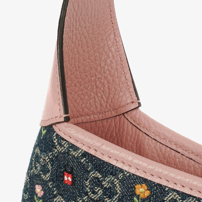 Gucci Jackie 1961 Limited Edition kleine Schultertasche aus Leder/Denim in Pink/Blau mit GG Floral