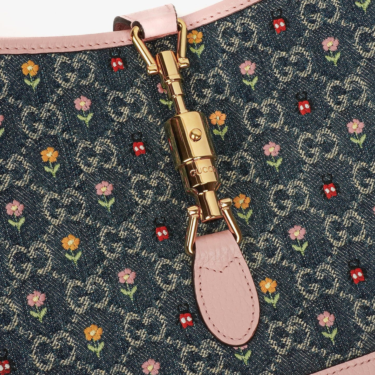 Gucci Jackie 1961 Limited Edition kleine Schultertasche aus Leder/Denim in Pink/Blau mit GG Floral