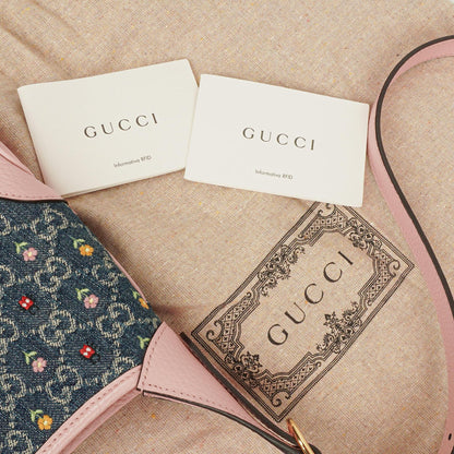 Gucci Jackie 1961 Limited Edition kleine Schultertasche aus Leder/Denim in Pink/Blau mit GG Floral