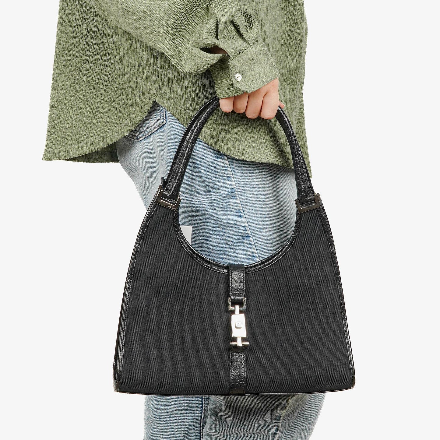 Gucci Jackie Schultertasche aus schwarzem Canvas