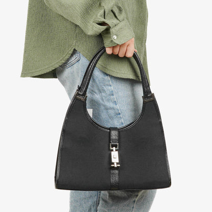Gucci Jackie Schultertasche aus schwarzem Canvas