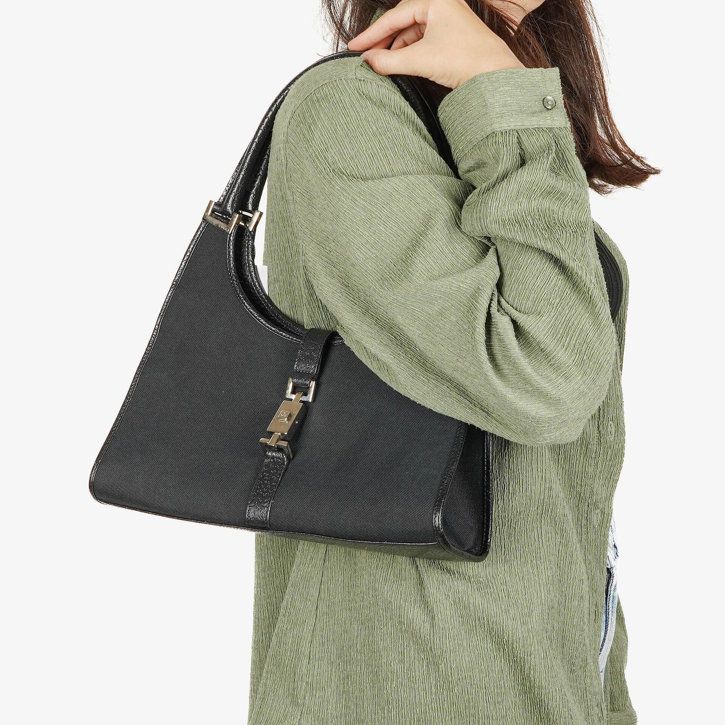 Gucci Jackie Schultertasche aus schwarzem Canvas