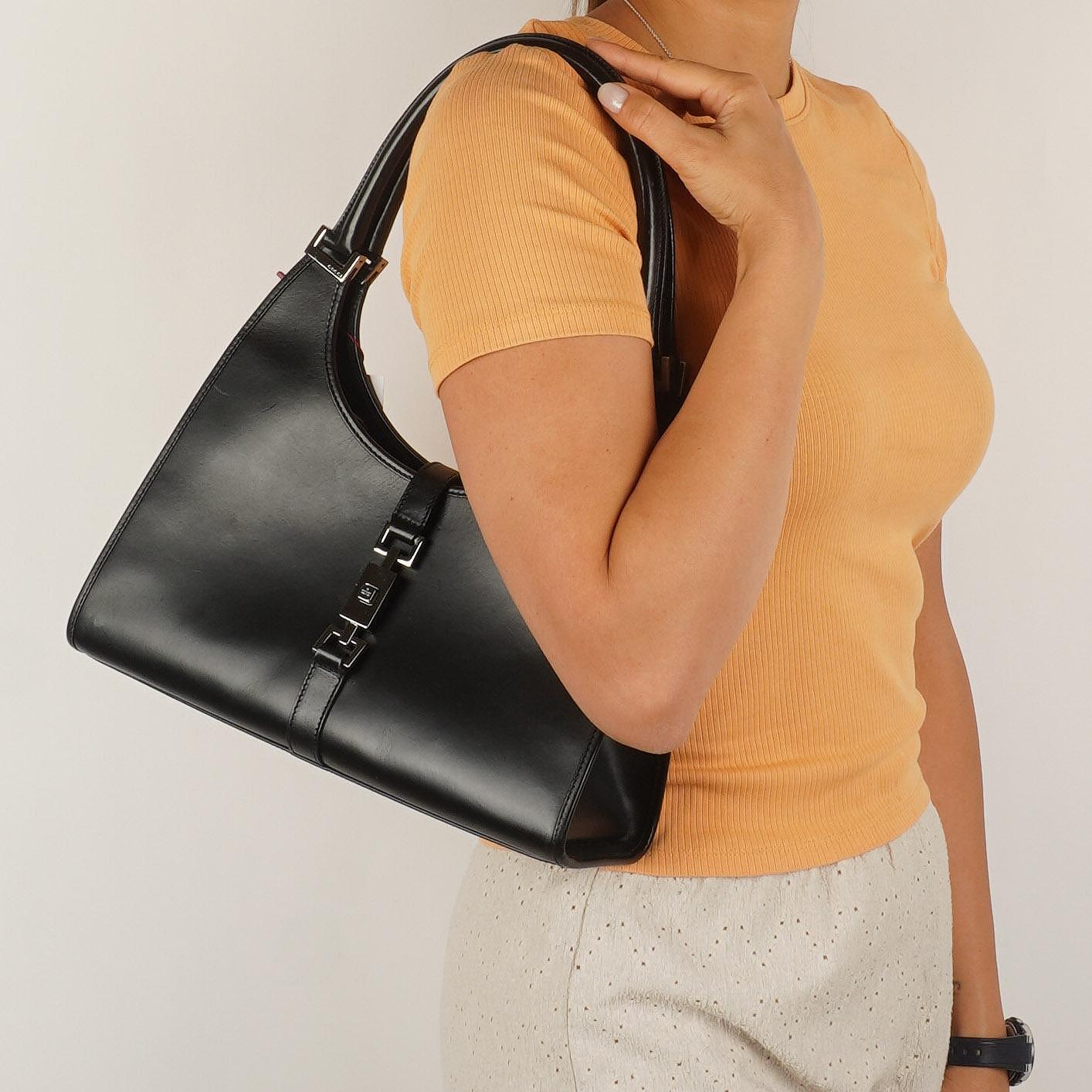 Gucci Jackie Bardot Schwarze Leder Tasche