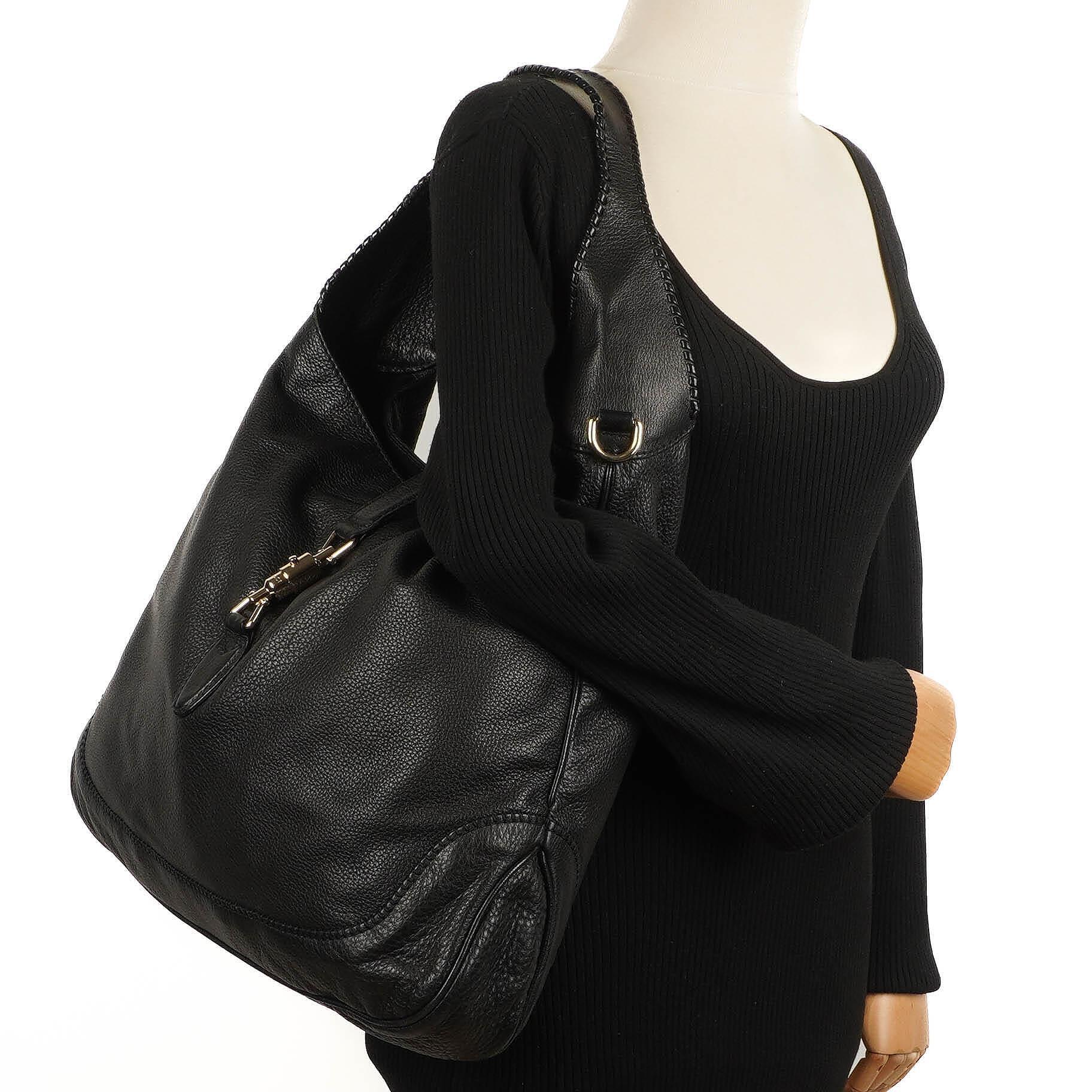Gucci Jackie Schwarze Leder Bambus Quasten Große Hobo Tasche