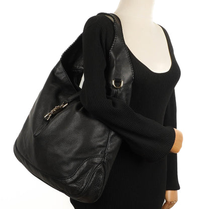 Gucci Jackie Schwarze Leder Bambus Quasten Große Hobo Tasche