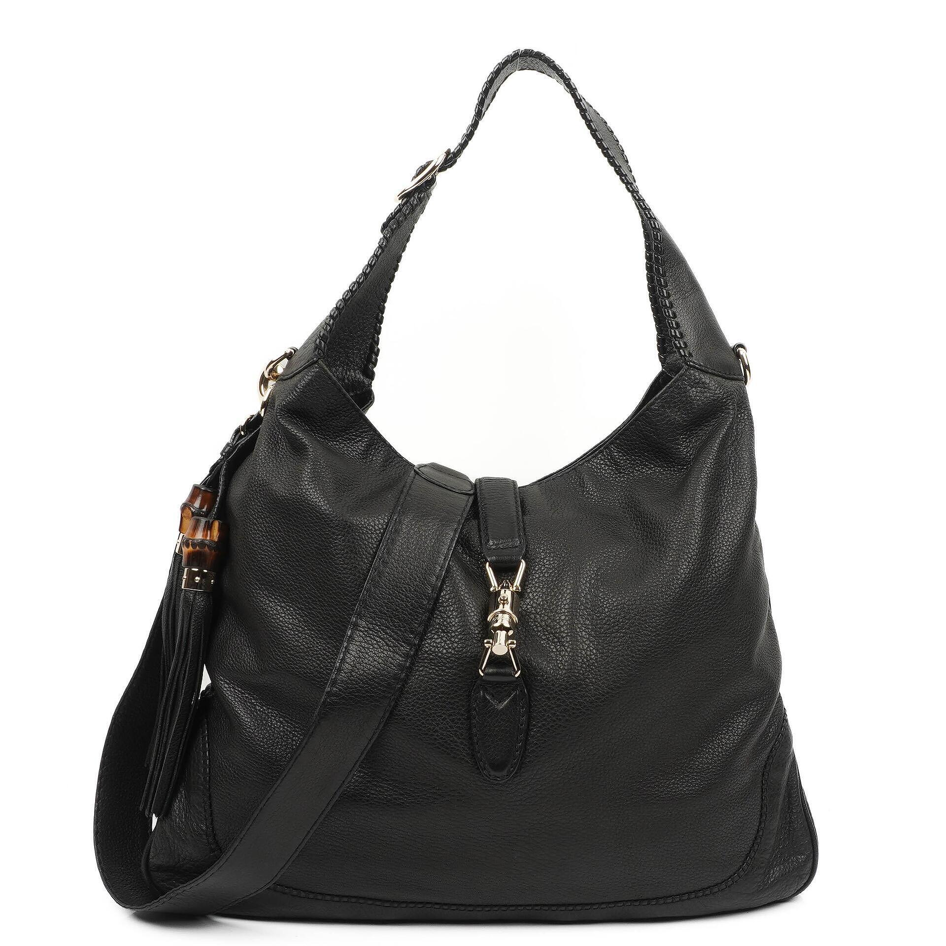 Gucci Jackie Schwarze Leder Bambus Quasten Große Hobo Tasche