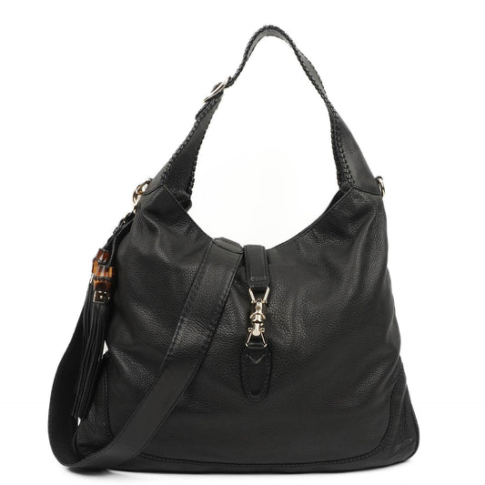 Gucci Jackie Schwarze Leder Bambus Quasten Große Hobo Tasche