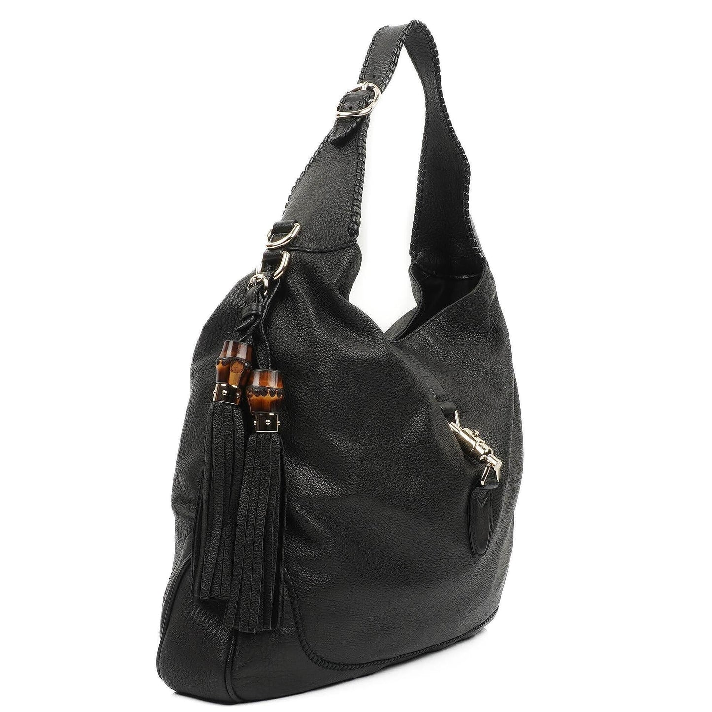 Gucci Jackie Schwarze Leder Bambus Quasten Große Hobo Tasche