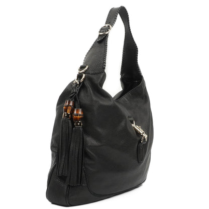 Gucci Jackie Schwarze Leder Bambus Quasten Große Hobo Tasche