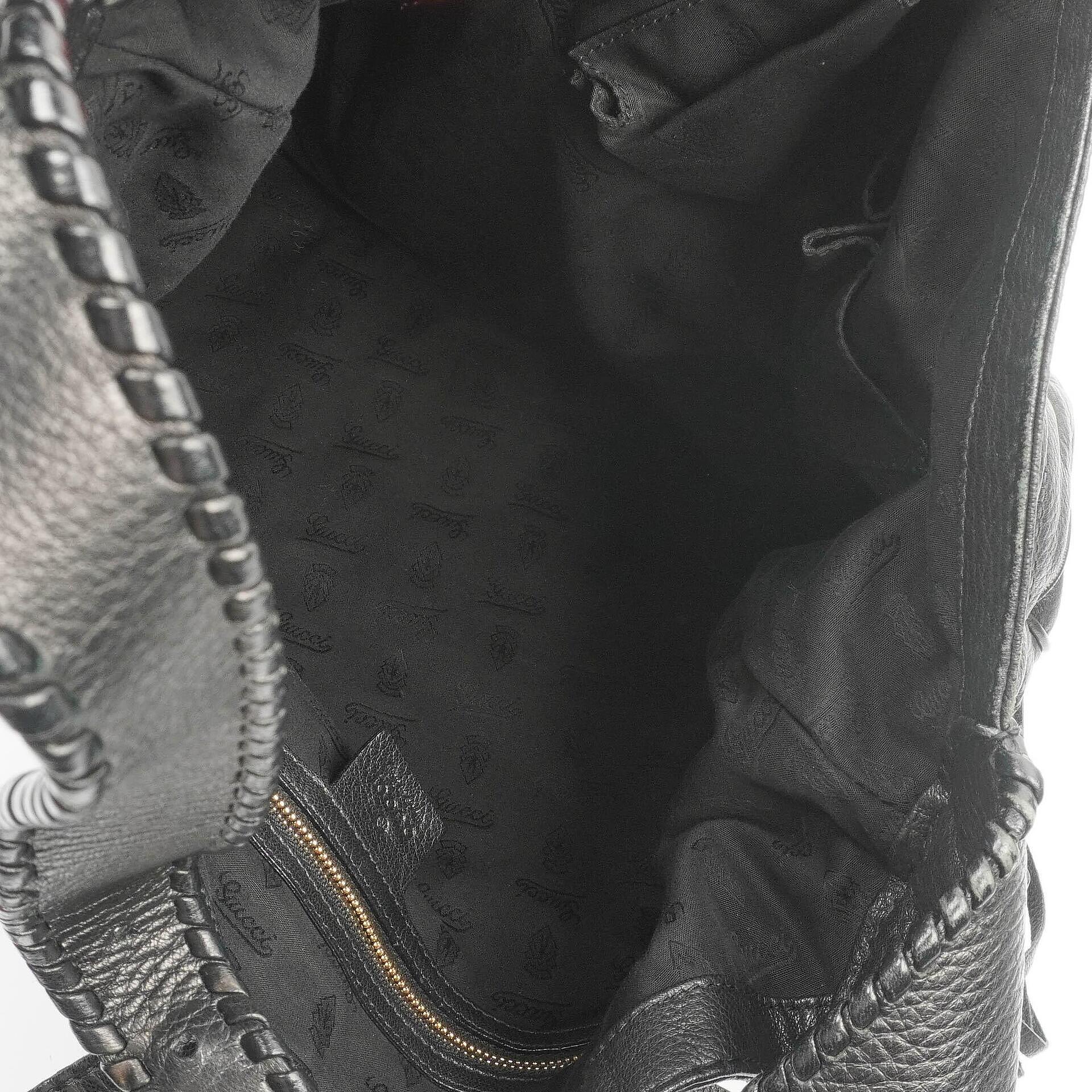 Gucci Jackie Schwarze Leder Bambus Quasten Große Hobo Tasche