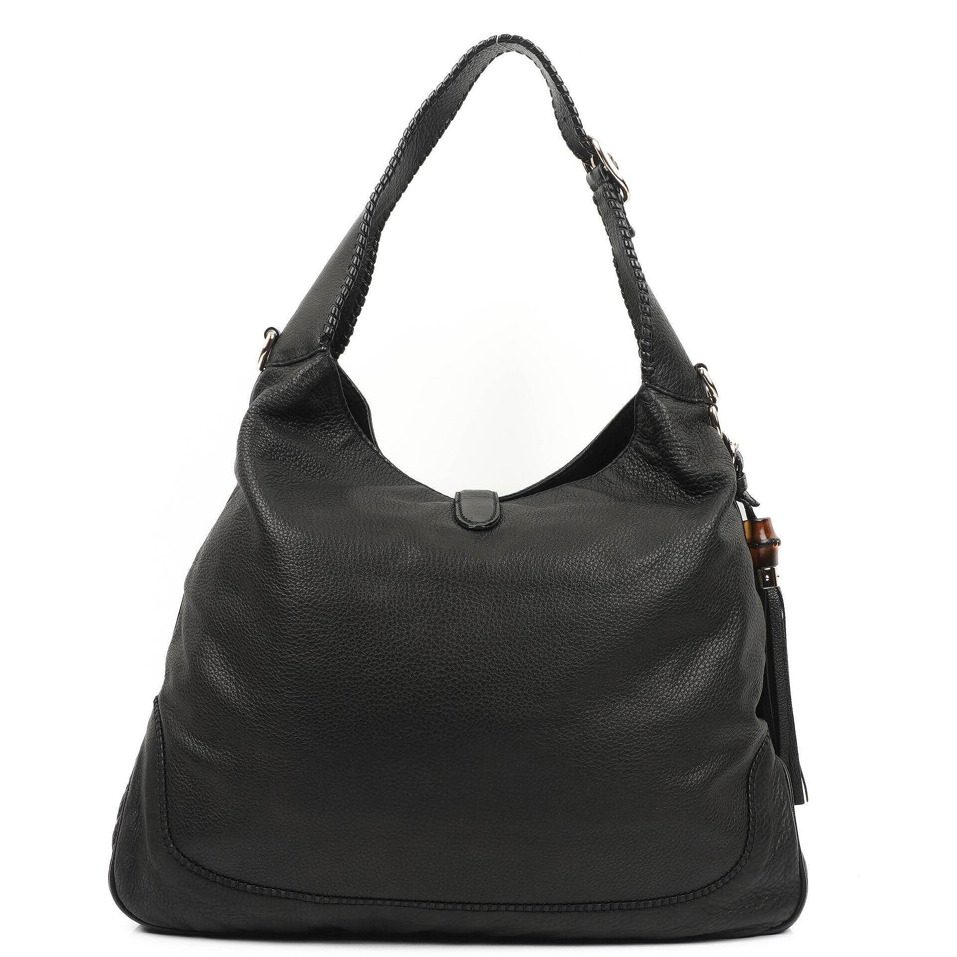 Gucci Jackie Schwarze Leder Bambus Quasten Große Hobo Tasche