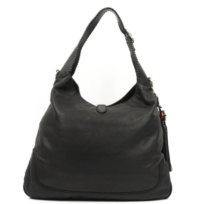 Gucci Jackie Schwarze Leder Bambus Quasten Große Hobo Tasche
