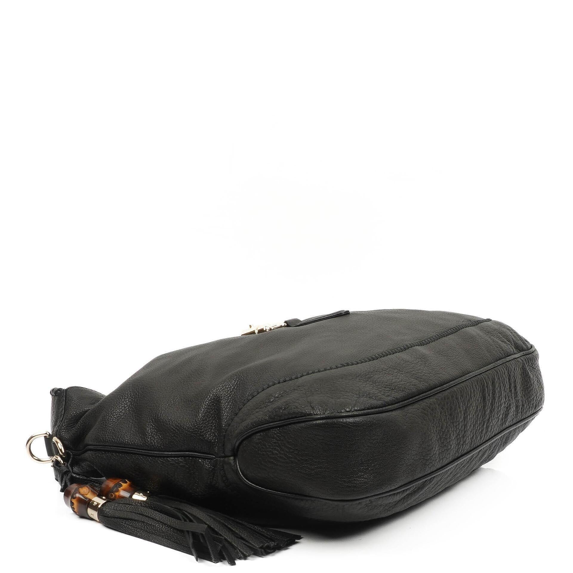 Gucci Jackie Schwarze Leder Bambus Quasten Große Hobo Tasche