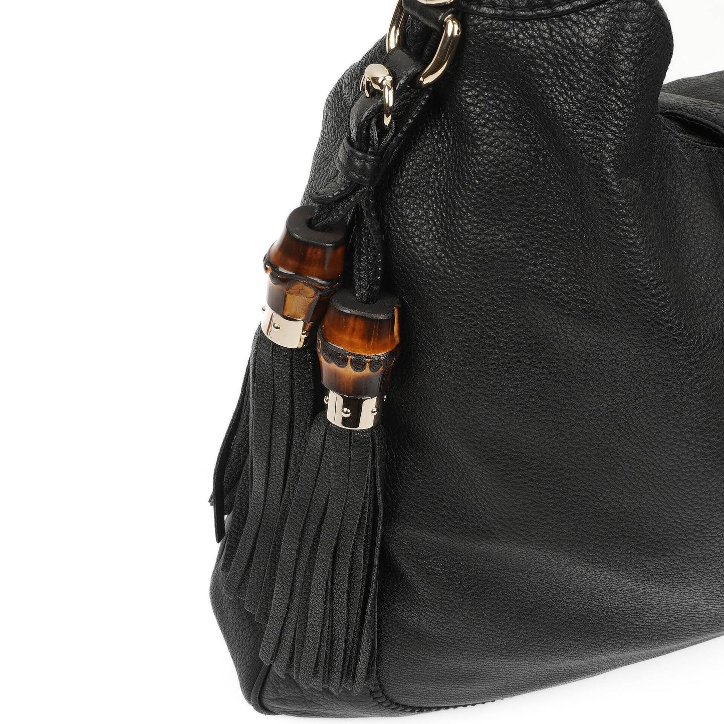 Gucci Jackie Schwarze Leder Bambus Quasten Große Hobo Tasche