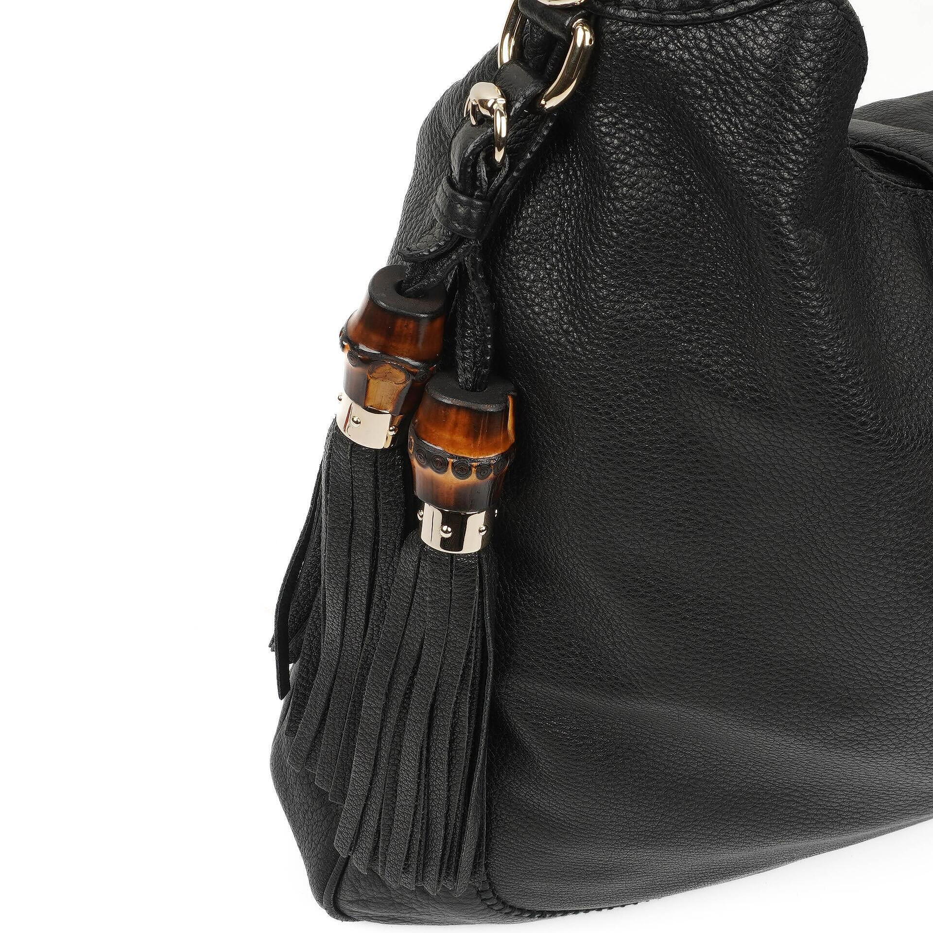 Gucci Jackie Schwarze Leder Bambus Quasten Große Hobo Tasche