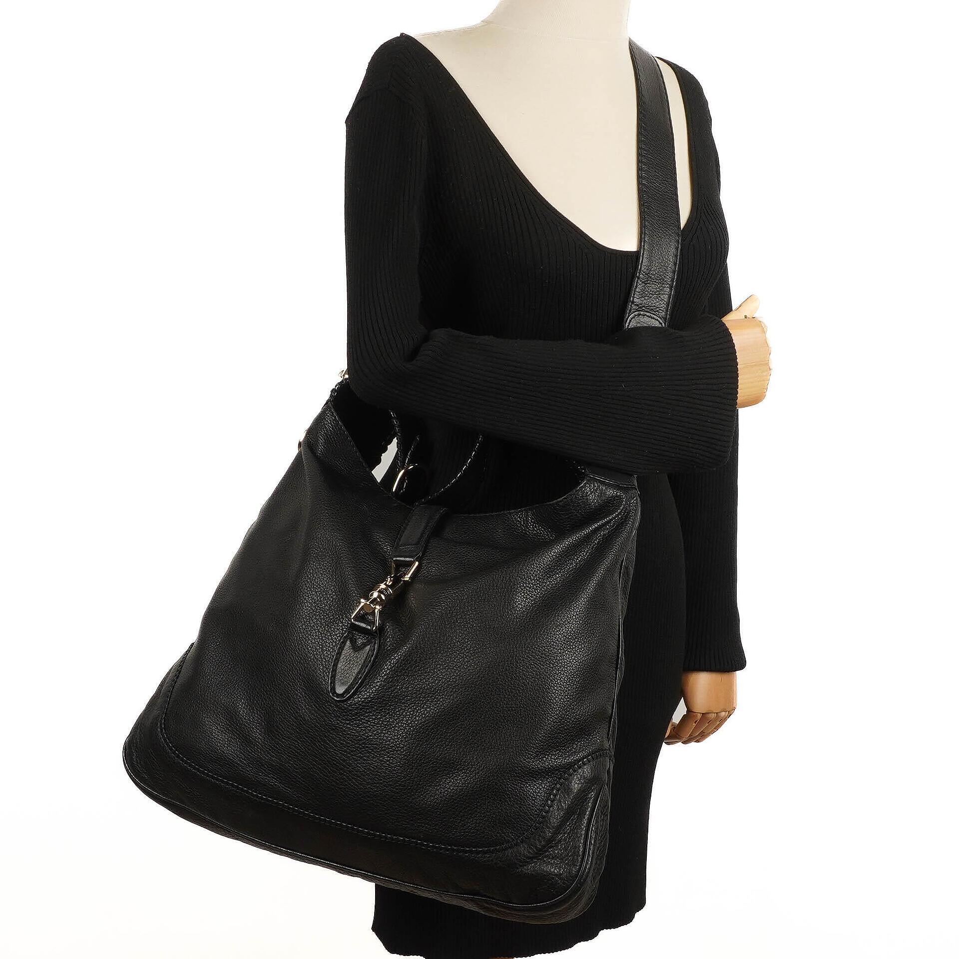 Gucci Jackie Schwarze Leder Bambus Quasten Große Hobo Tasche