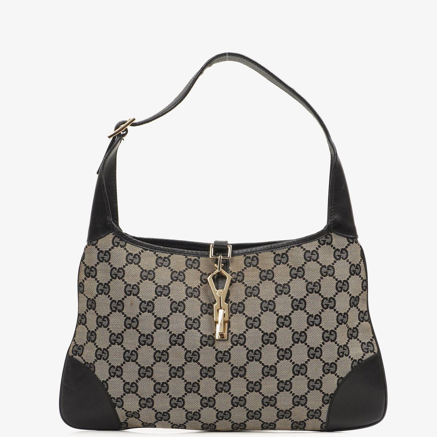 Gucci Jackie Mittlere Vintage Tasche Schwarz GG Canvas und Leder