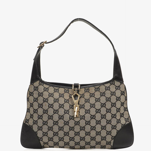 Gucci Jackie Mittlere Vintage Tasche Schwarz GG Canvas und Leder