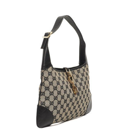 Gucci Jackie Mittlere Vintage Tasche Schwarz GG Canvas und Leder