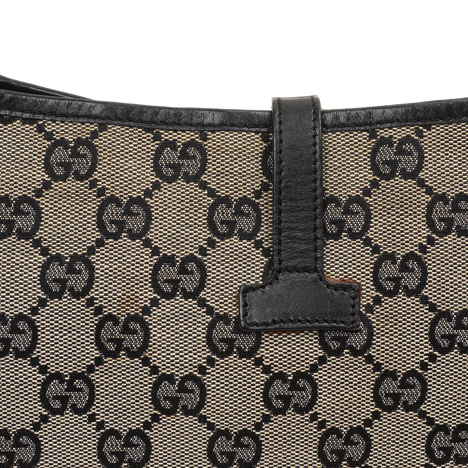Gucci Jackie Mittlere Vintage Tasche Schwarz GG Canvas und Leder