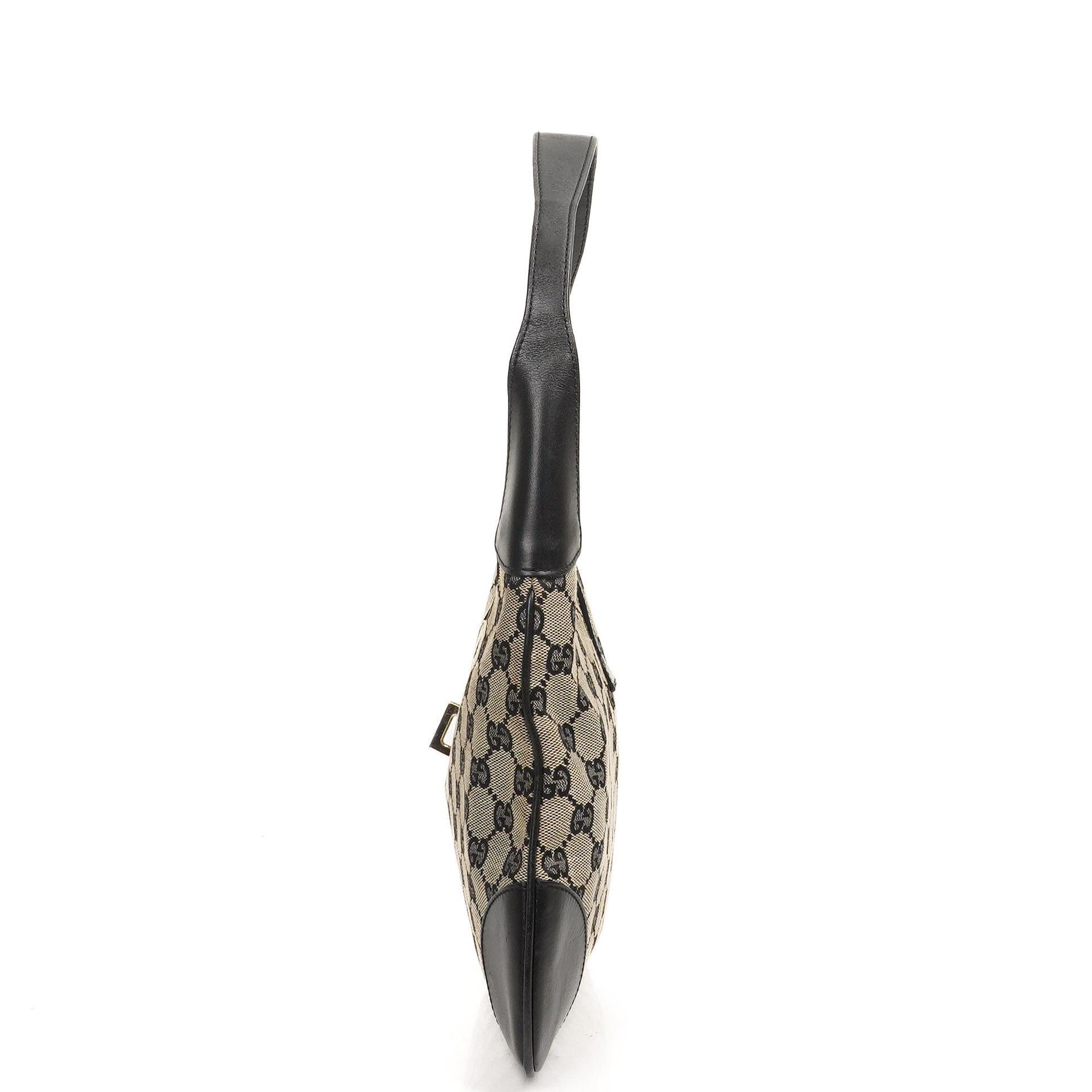 Gucci Jackie Mittlere Vintage Tasche Schwarz GG Canvas und Leder