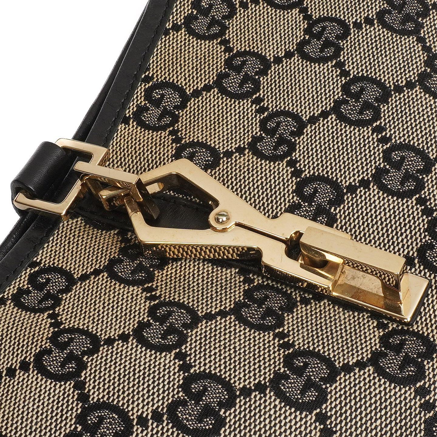 Gucci Jackie Mittlere Vintage Tasche Schwarz GG Canvas und Leder