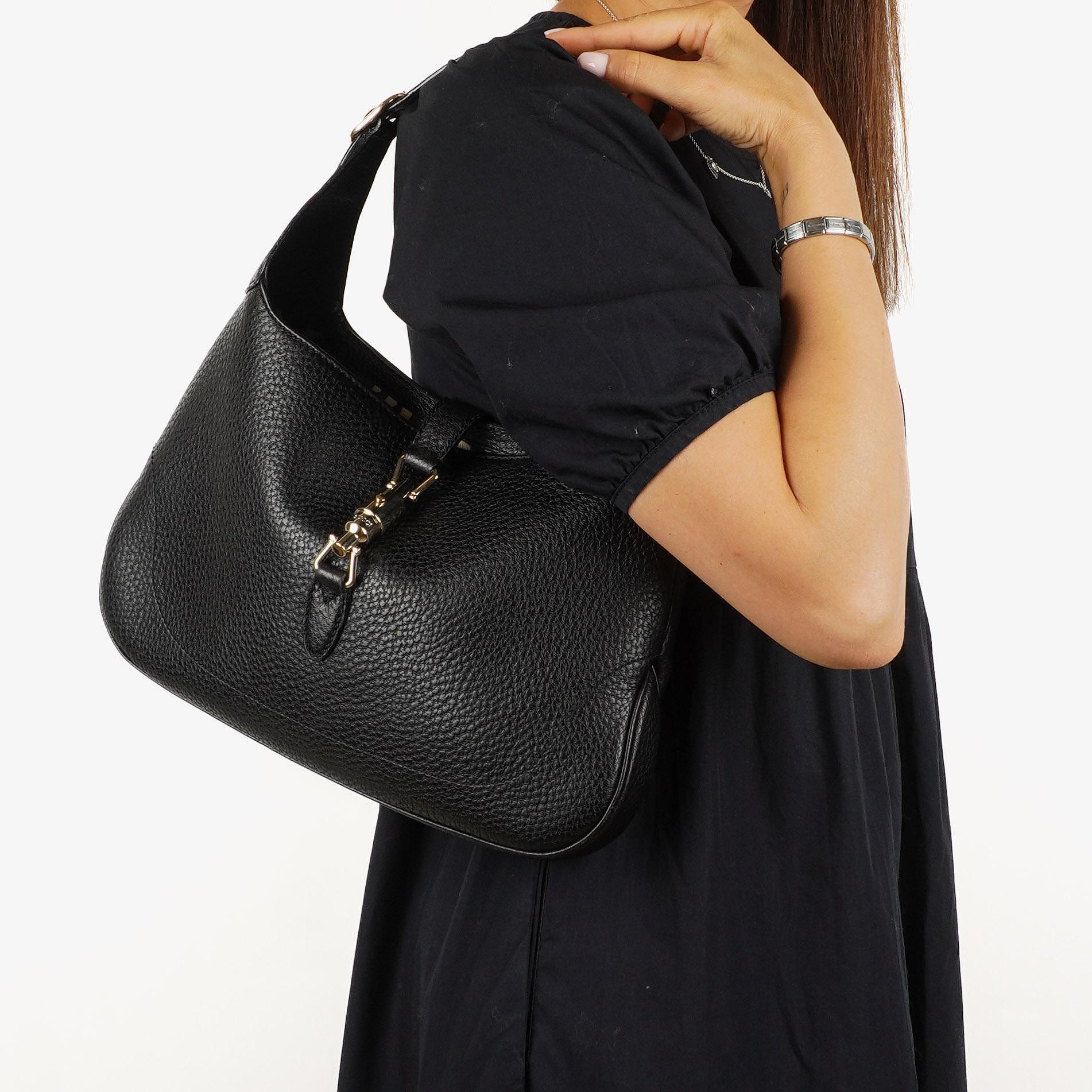 Gucci Jackie Medium Vintage Schultertasche, Schwarzes Leder