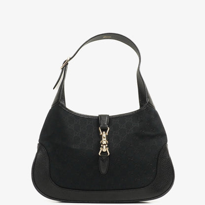 Gucci Jackie Medium Vintage Schultertasche Schwarz/Dunkelmarine GG Canvas und Leder