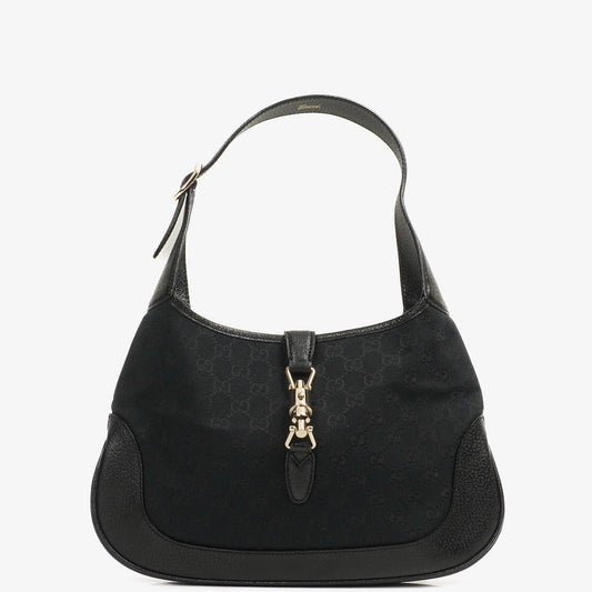 Gucci Jackie Medium Vintage Schultertasche Schwarz/Dunkelmarine GG Canvas und Leder