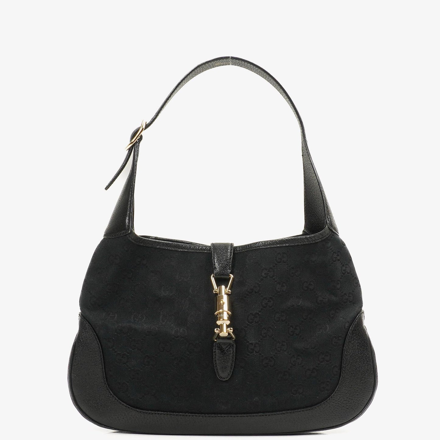 Gucci Jackie Medium Vintage Schultertasche Schwarz/Dunkelmarine GG Canvas und Leder