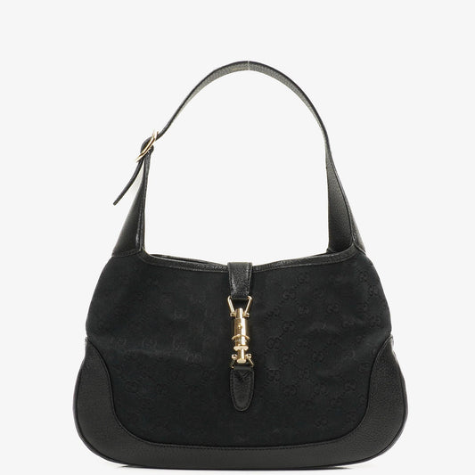 Gucci Jackie Medium Vintage Schultertasche Schwarz/Dunkelmarine GG Canvas und Leder
