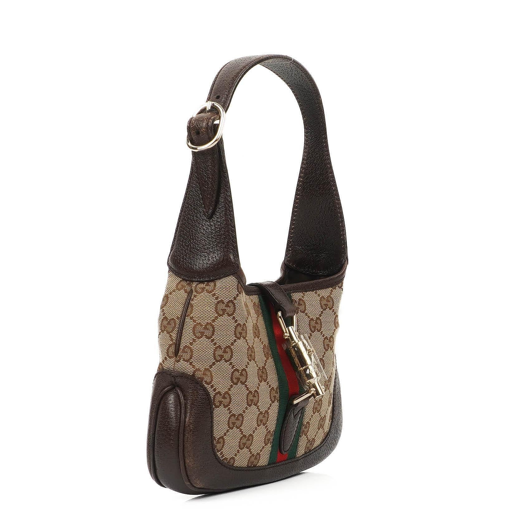 Gucci Jackie Small GG Schultertasche aus braunem Canvas und Leder
