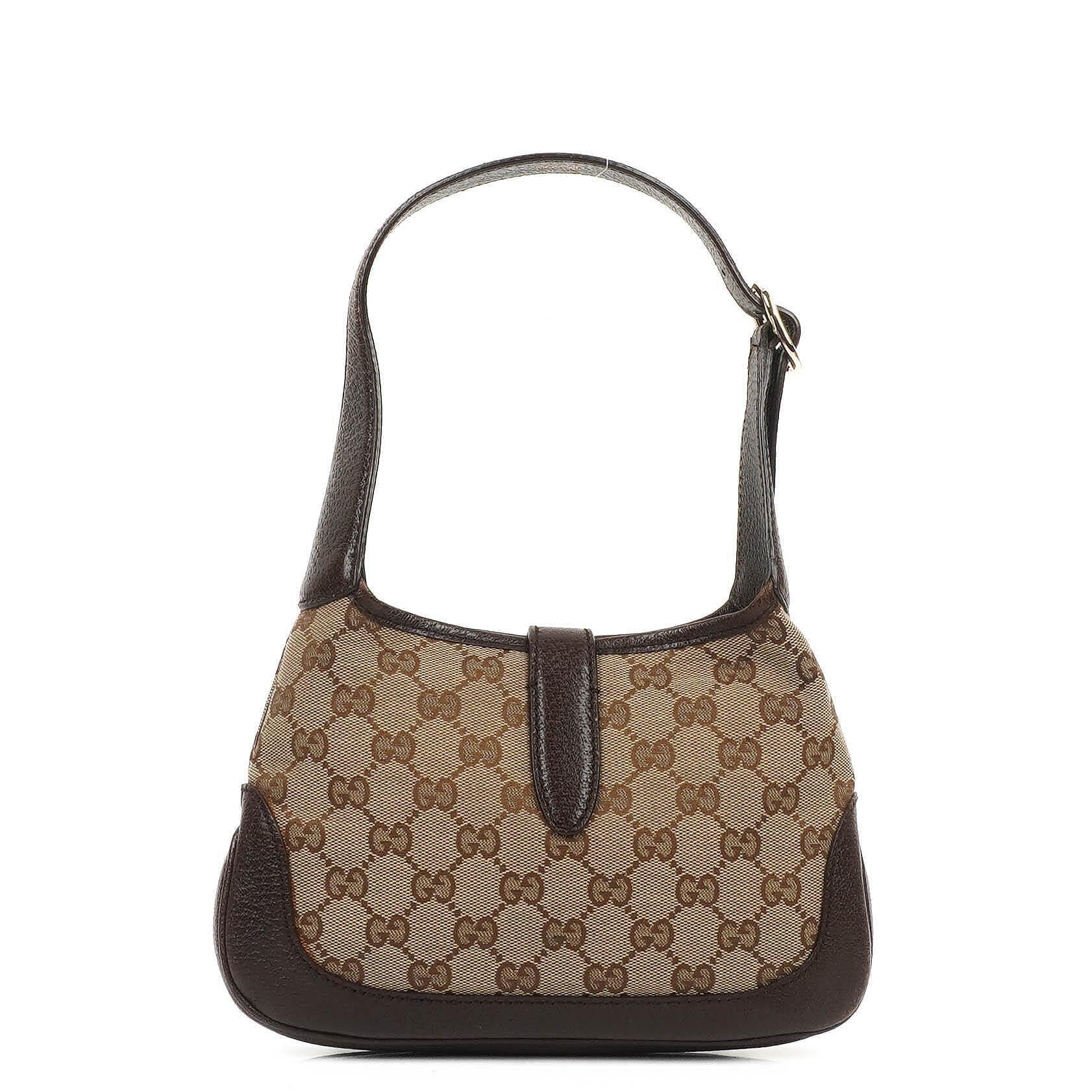 Gucci Jackie Small GG Schultertasche aus braunem Canvas und Leder