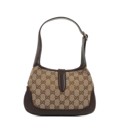 Gucci Jackie Small GG Schultertasche aus braunem Canvas und Leder