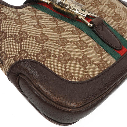 Gucci Jackie Small GG Schultertasche aus braunem Canvas und Leder