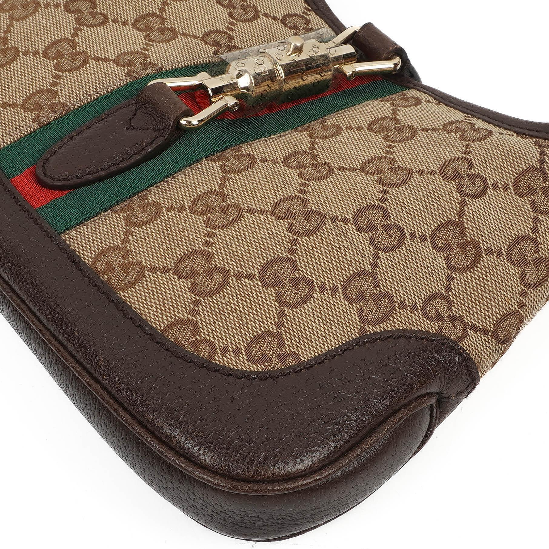Gucci Jackie Small GG Schultertasche aus braunem Canvas und Leder