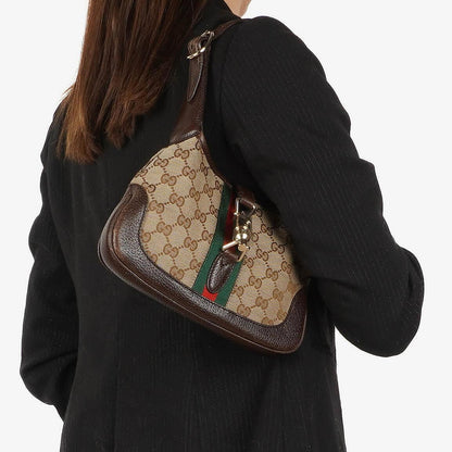 Gucci Jackie Small GG Schultertasche aus braunem Canvas und Leder