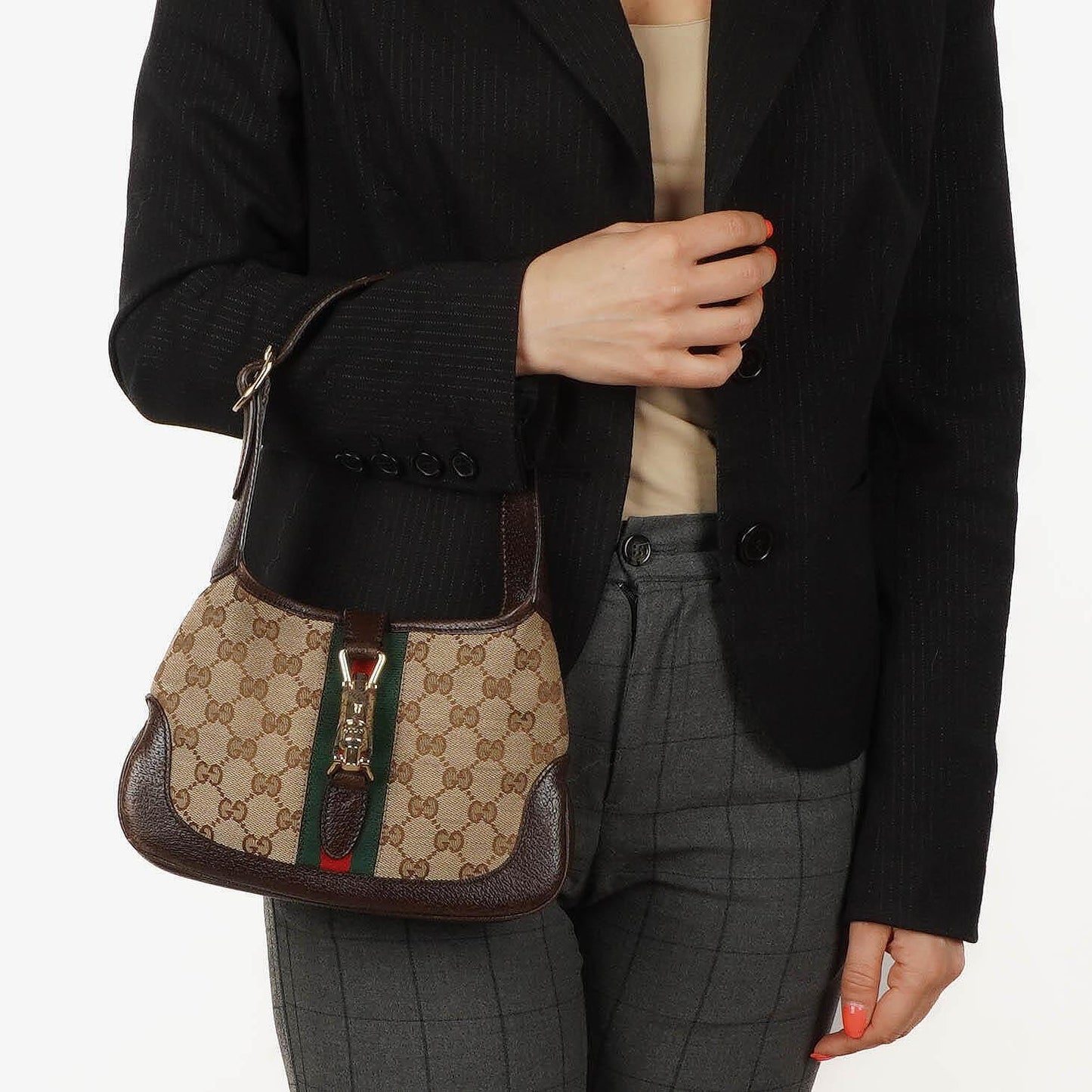 Gucci Jackie Small GG Schultertasche aus braunem Canvas und Leder